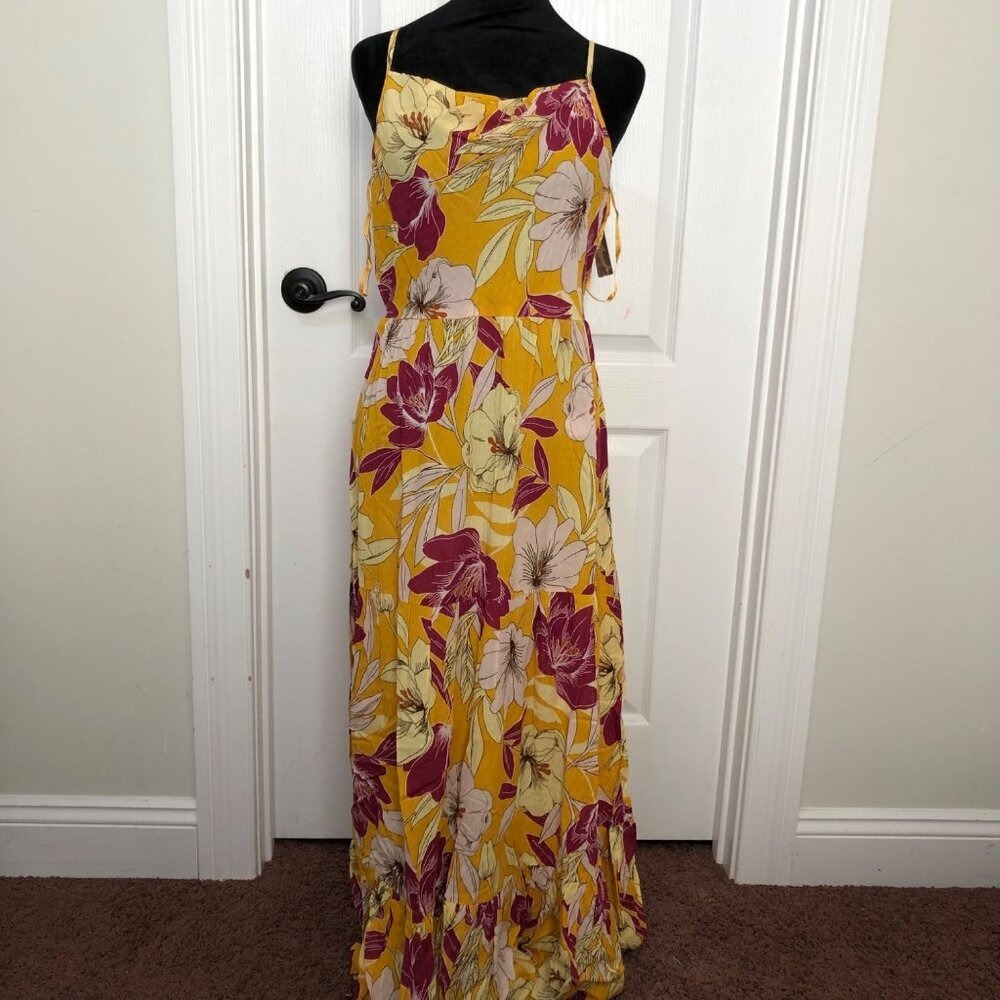 BOG Collective Gold Fuchsia Floral Maxi Dress Sleeveless Boho‎ Size Medium NWT